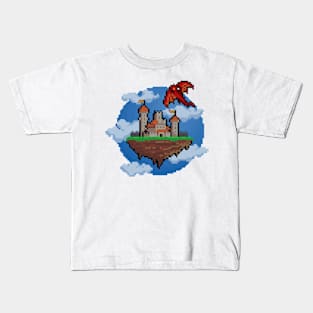 Pixel Art Fantasy Castle and Dragon Kids T-Shirt